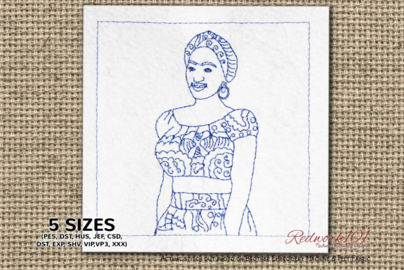 African Girl Lineart: A Versatile Embroidery Design for Small Shops
