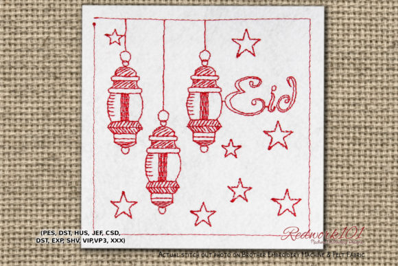 Eid Mubarak Lanterns Redwork Design Review