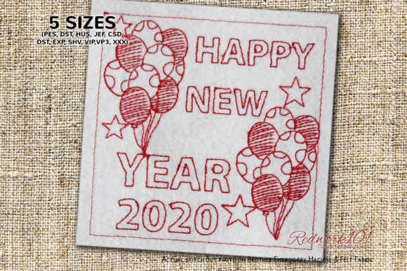 Happy New Year 2020 Balloons Redwork Review