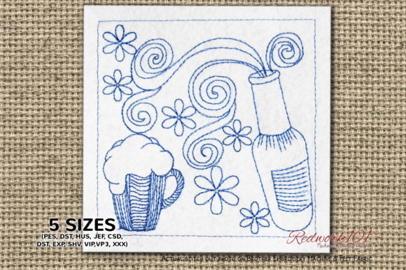 Happy New Year with Beer Redwork Embroidery Design Review