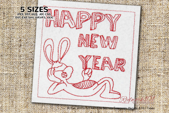 Lazy Happy New Year Bunny Redwork Review for Seasonal Projects