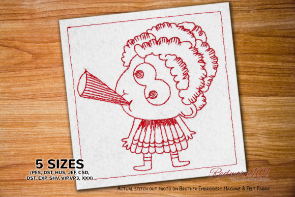 Little Girl Hooting with Horn Redwork Review