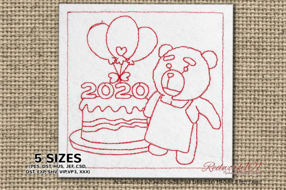 Teddy Baking New Year Cake Redwork Review
